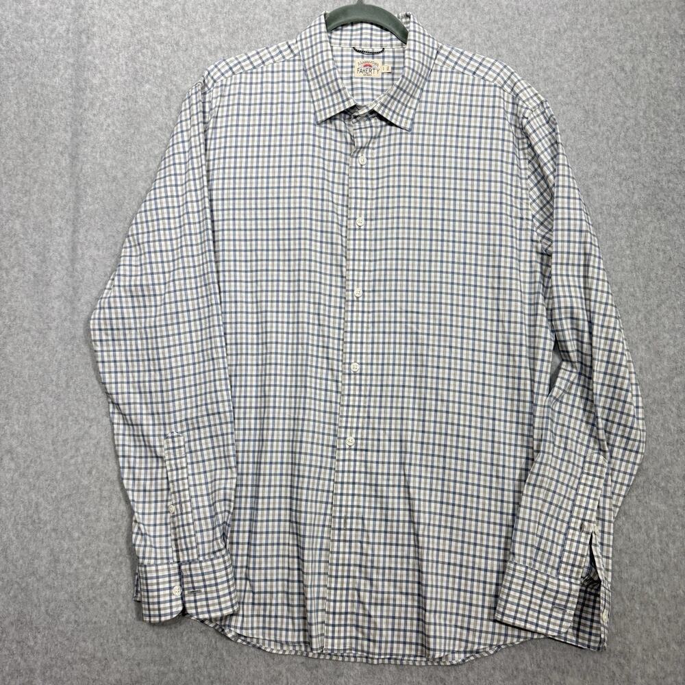 Faherty Men's The Movement Supima Cotton Button Down Shirt Sz L Blue Plaid Soft